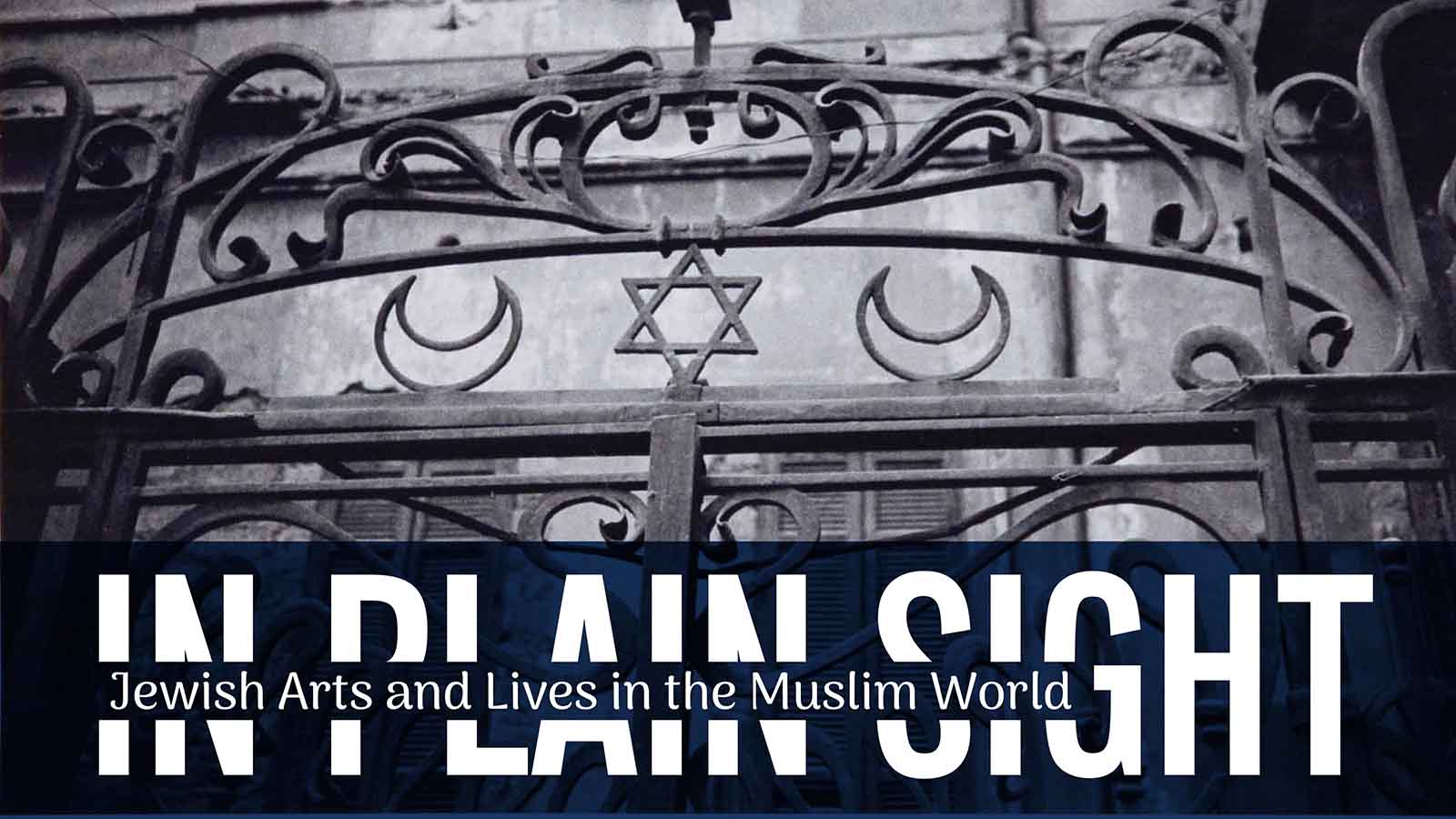 Photo of a metal gate with In Plain Sight exhibition title